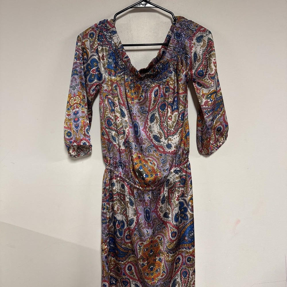 KAS SCOOP  Neck 3/4 lenght Sleeve Paisley Printed Shift Mini Dress